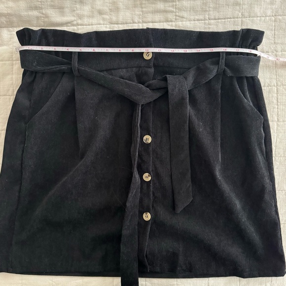 Black Corduroy Button Down Tie Waist Skirt with Pockets - Picture 7 of 7